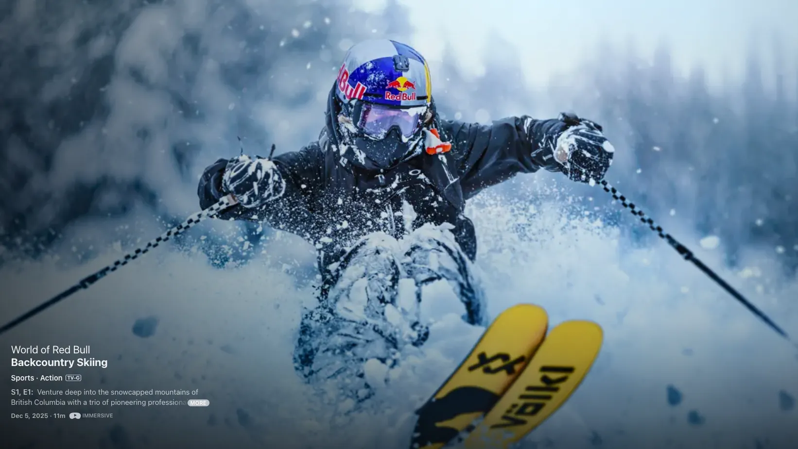 A skier throwing up a wall of powder in a snowstorm, shot head on